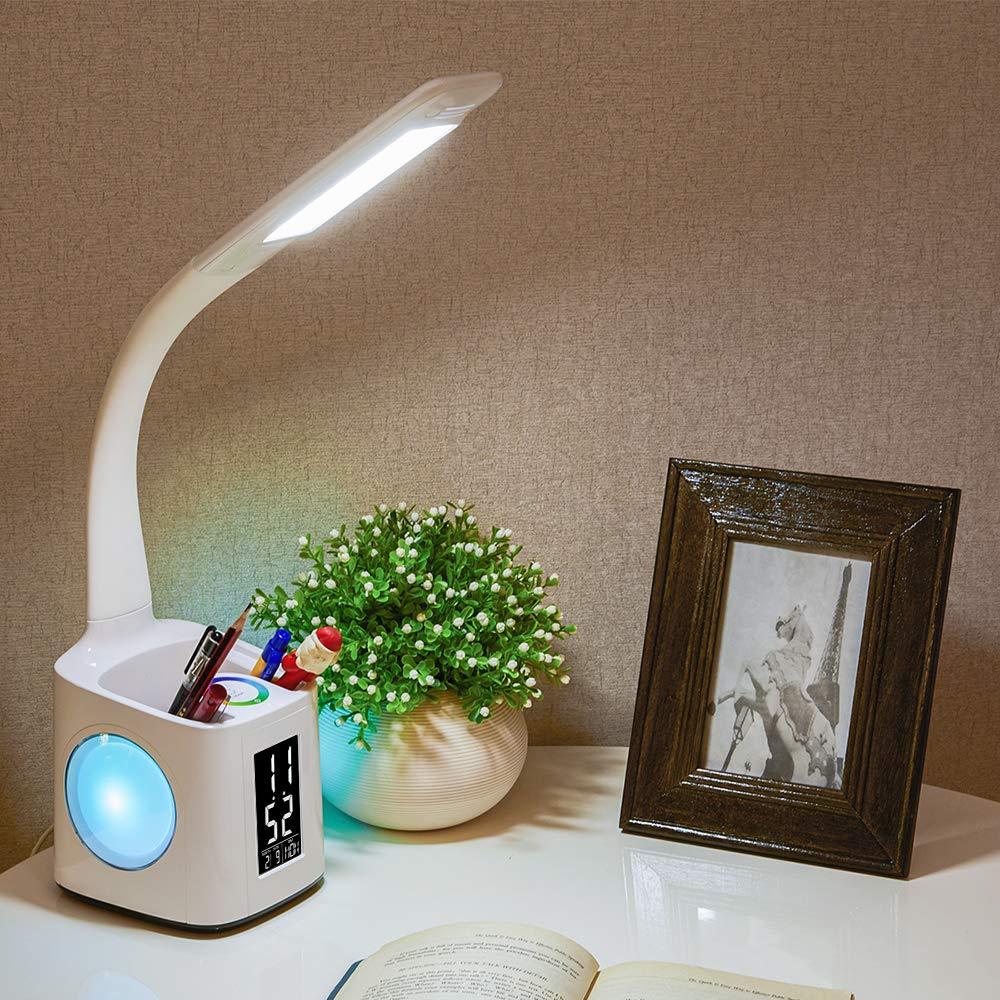 LED Desk Lamp USB Charging Port&Screen&Calendar&Colors Night Light Kids Dimmable Table Lamp With Pen Hold