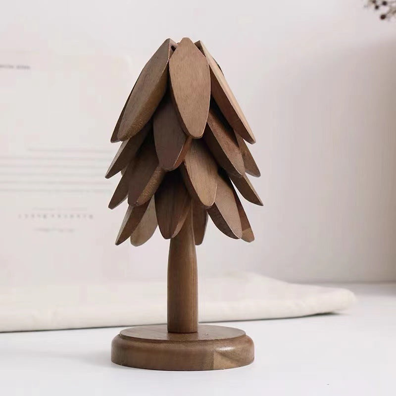 Wooden Christmas Tree Folding Coaster Black Walnut For Kitchen Desktop Decoration Housewarming