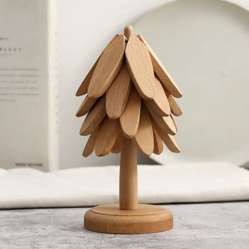 Wooden Christmas Tree Folding Coaster Black Walnut For Kitchen Desktop Decoration Housewarming